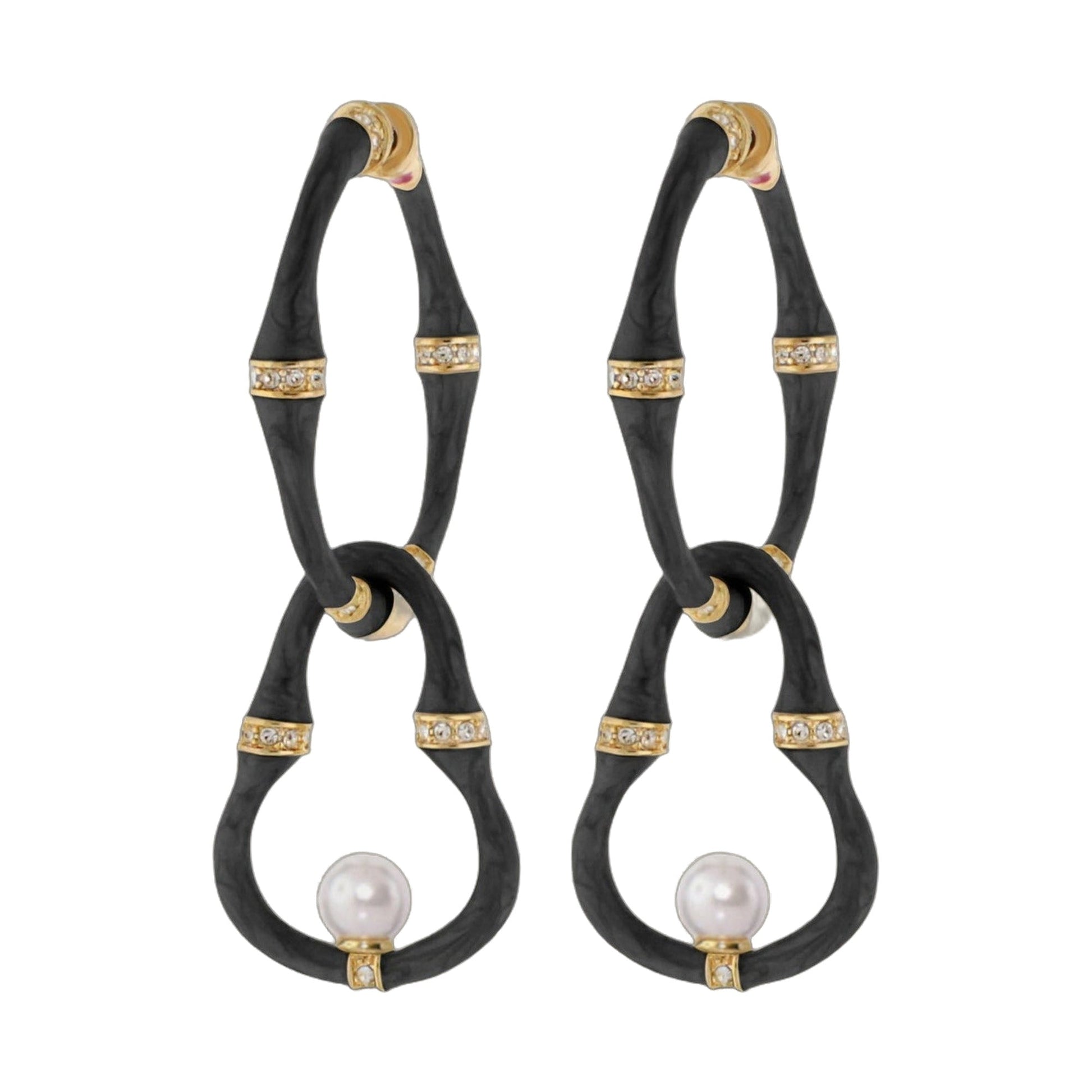 Pair Bamboo Earrings Pearl Drop black bamboo with gold band by Lauren G Adams on Tampa Home & Garden Store