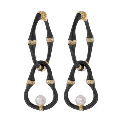 Pair Bamboo Earrings Pearl Drop black bamboo with gold band by Lauren G Adams on Tampa Home & Garden Store