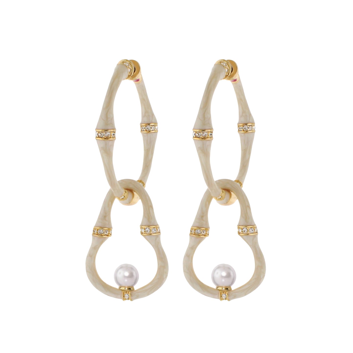 Bamboo Earrings Pearl Drop pair by Lauren G Adams, gold-tone hoops with pearl accents on Tampa Home & Garden Store