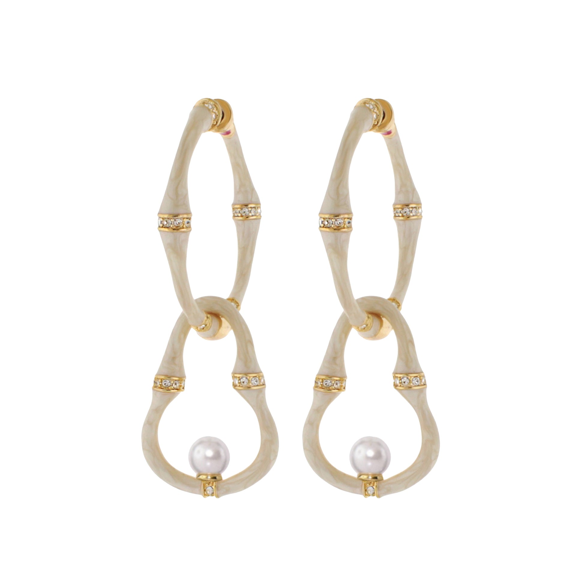 Bamboo Earrings Pearl Drop pair by Lauren G Adams, gold-tone hoops with pearl accents on Tampa Home & Garden Store