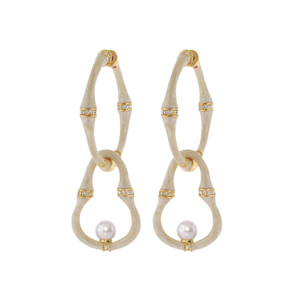 Bamboo Earrings Pearl Drop pair by Lauren G Adams, gold-tone hoops with pearl accents on Tampa Home & Garden Store
