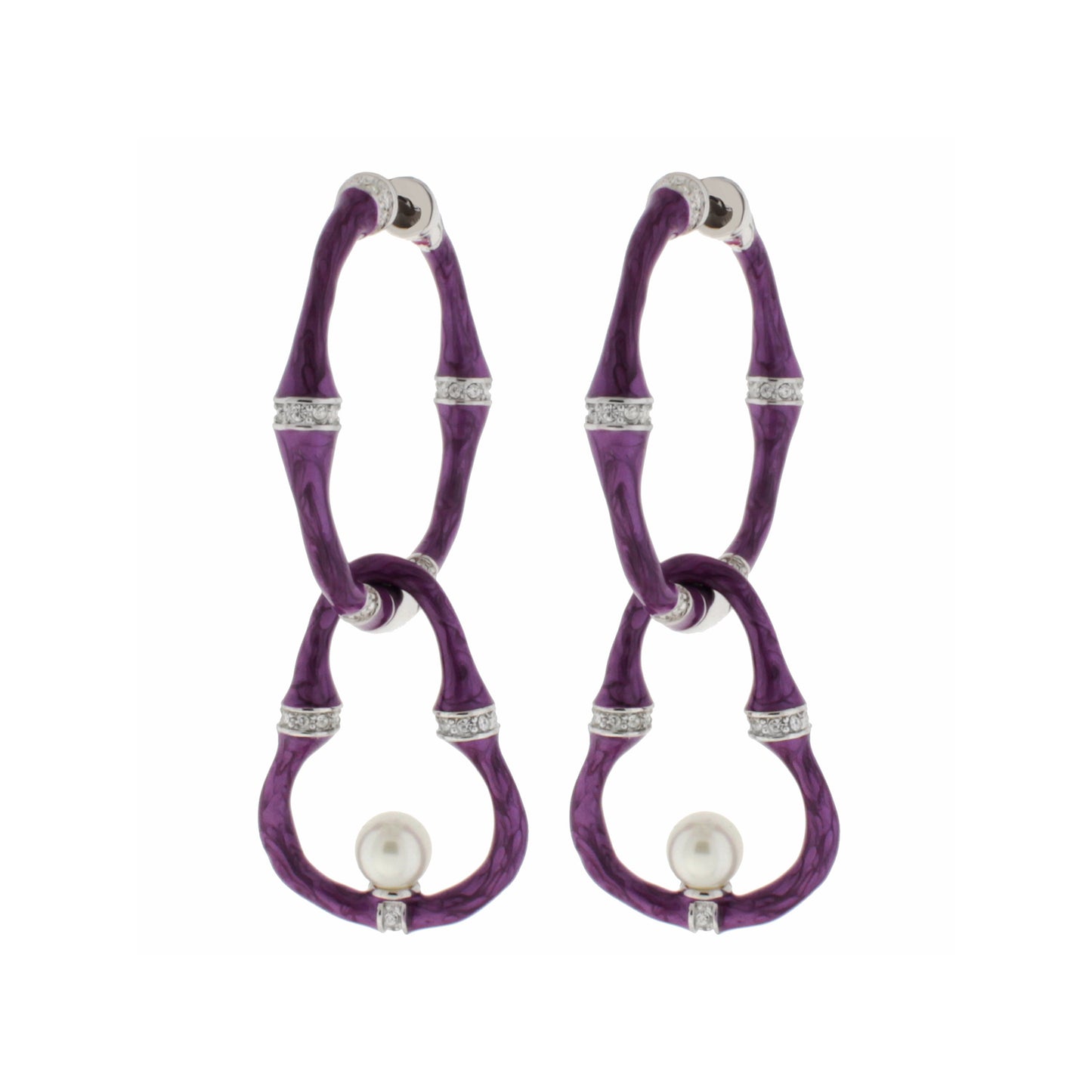 Bamboo Earrings Pearl Drop by Lauren G Adams, purple bamboo hoops with pearl drops on Tampa Home & Garden Store