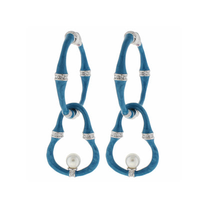 Bamboo Earrings Pearl Drop blue bamboo hoops with silver bands and pearls 2 pcs Lauren G Adams on Tampa Home & Garden Store