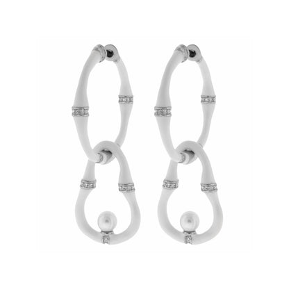 Bamboo Earrings — Pearl Drop, white curved bamboo hoops with crystal caps by Lauren G Adams on Tampa Home & Garden Store