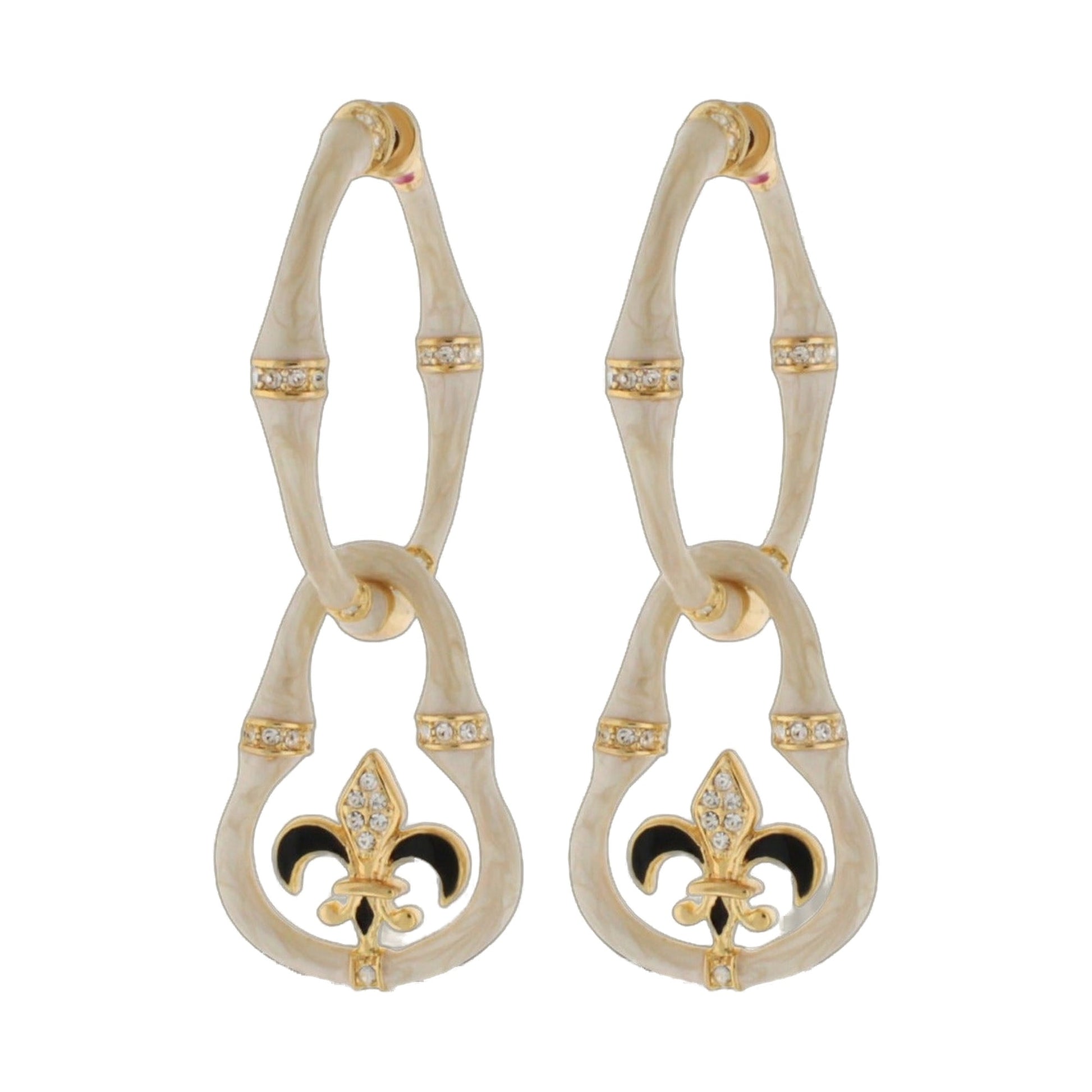 Fleur-de-Lis Bamboo Earrings pair beige marbled bamboo with crystal accents by Lauren G Adams on Tampa Home & Garden Store