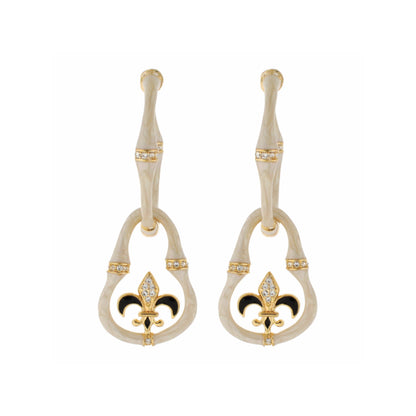 Bamboo Earrings Fleur-de-Lis Drop, gold-tone with crystal accents, pair on Tampa Home & Garden Store