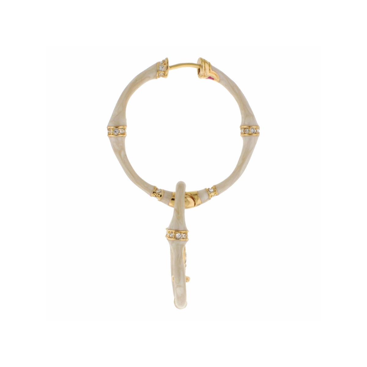 Bamboo Earrings Fleur-de-Lis Drop, cream bamboo hoops with gold-tone caps and crystal accents on Tampa Home & Garden Store