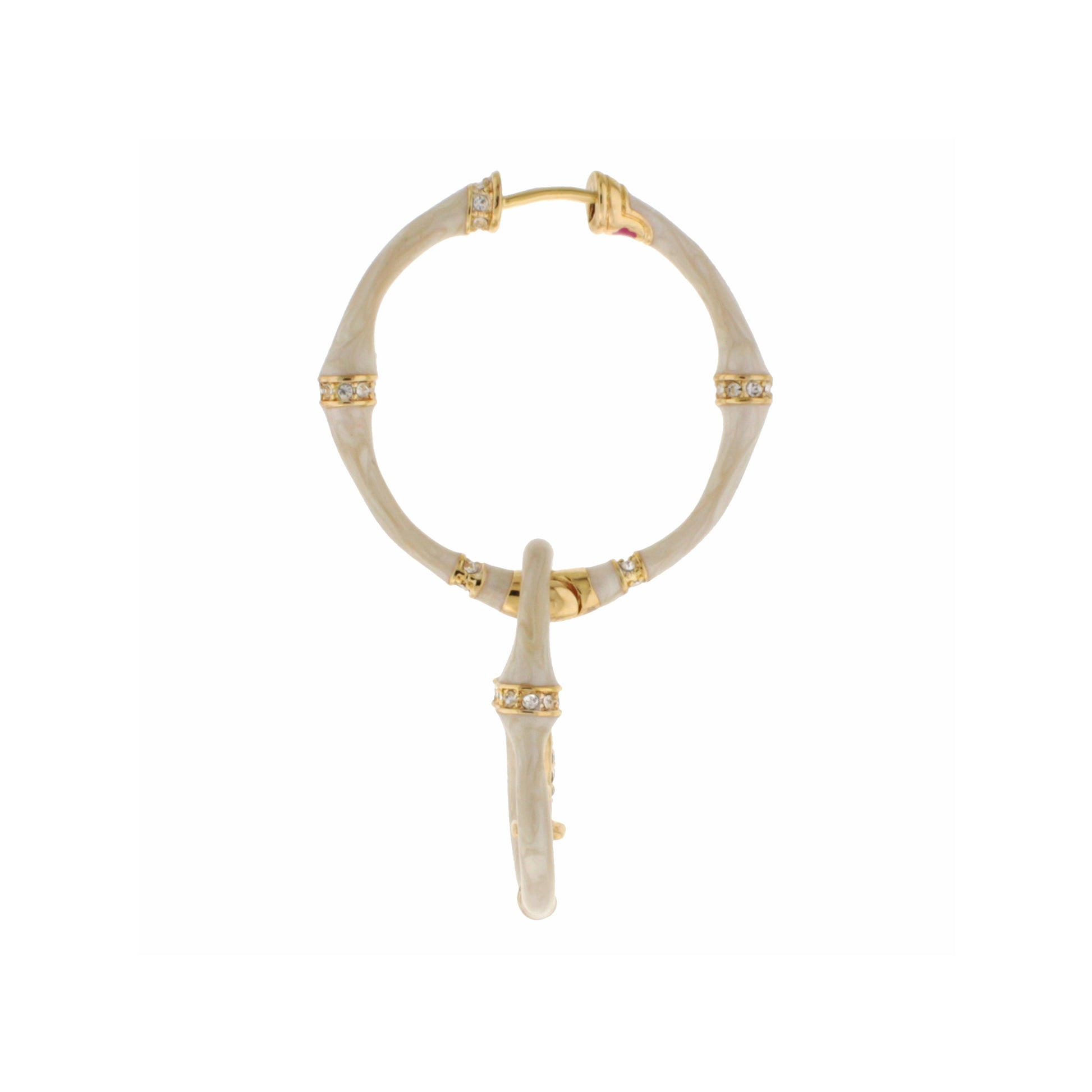 Bamboo Earrings Fleur-de-Lis Drop, cream bamboo hoops with gold-tone caps and crystal accents on Tampa Home & Garden Store
