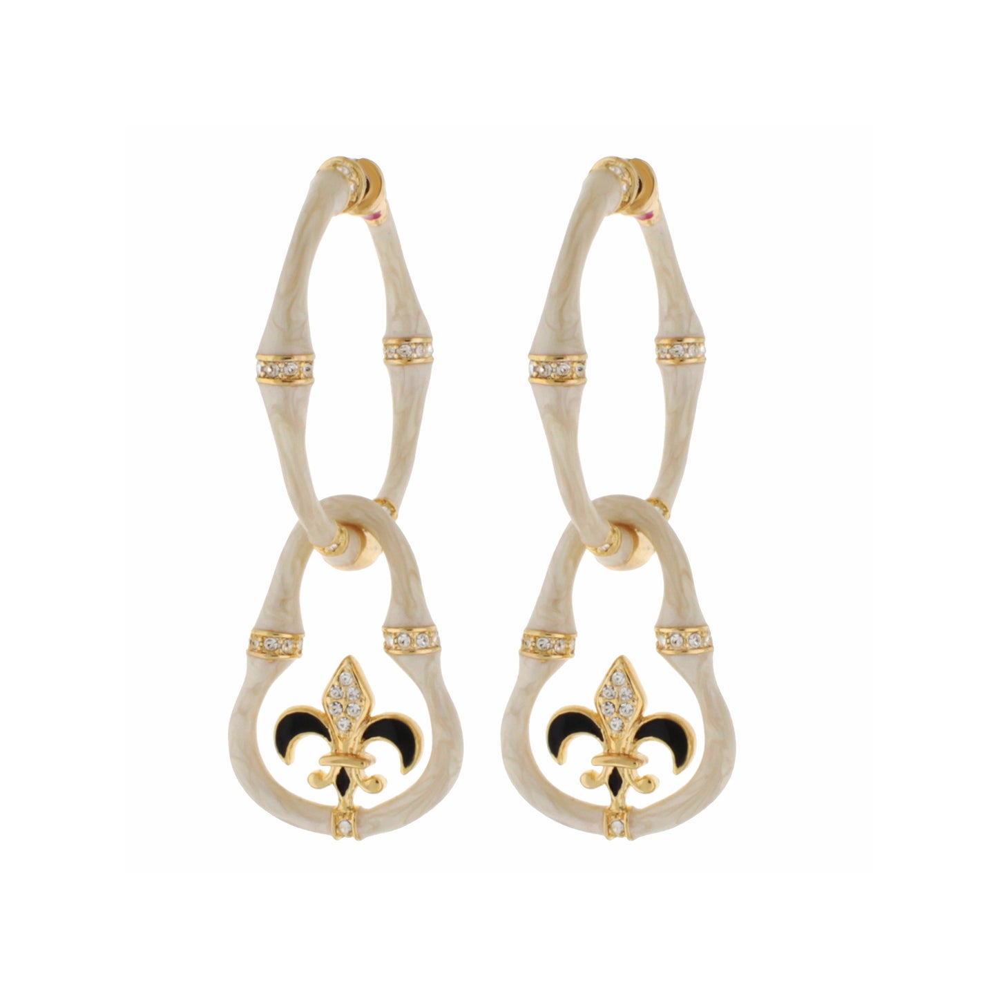 Lauren G Adams Bamboo Earrings Pair Fleur-de-Lis Drop cream bamboo hoops with gold trim on Tampa Home & Garden Store