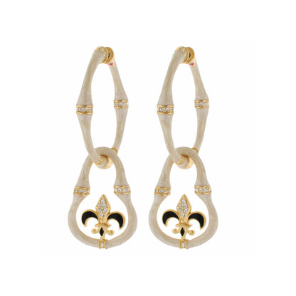Lauren G Adams Bamboo Earrings Pair Fleur-de-Lis Drop cream bamboo hoops with gold trim on Tampa Home & Garden Store