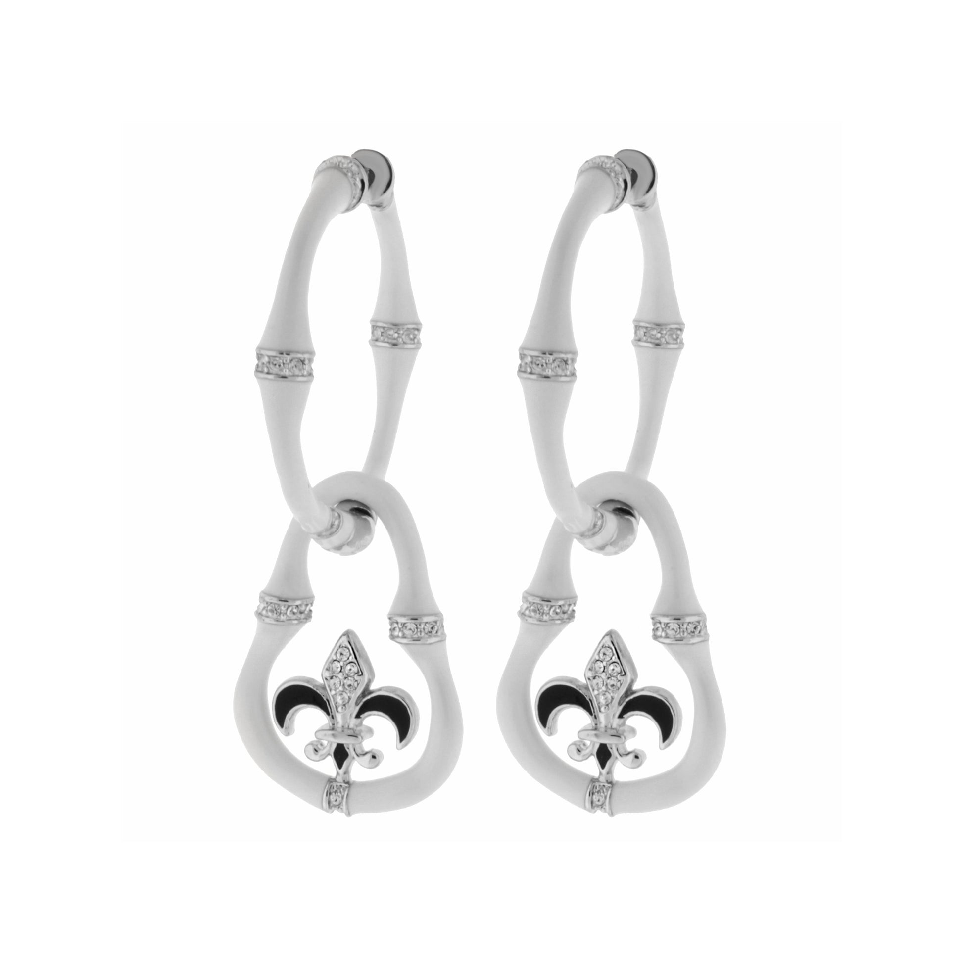Two pairs of Bamboo Fleur-de-Lis Drop earrings by Lauren G Adams, silver-tone with crystal accents on Tampa Home & Garden Store