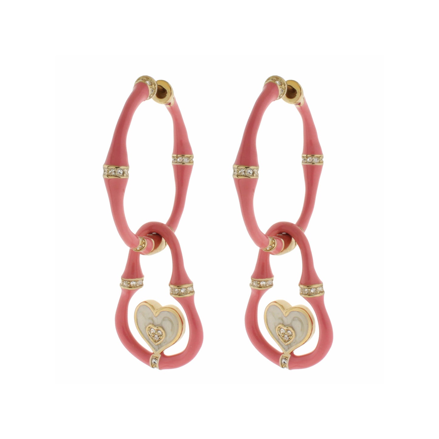 Bamboo Earrings - Heart Drop pink enamel with gold-tone bands, 4 pcs, by Lauren G Adams on Tampa Home & Garden Store