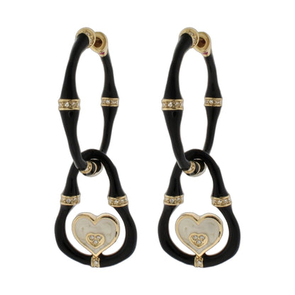 Bamboo Earrings Heart Drop, black bamboo with gold heart charms and crystal accents, 2 pairs on Tampa Home & Garden Store