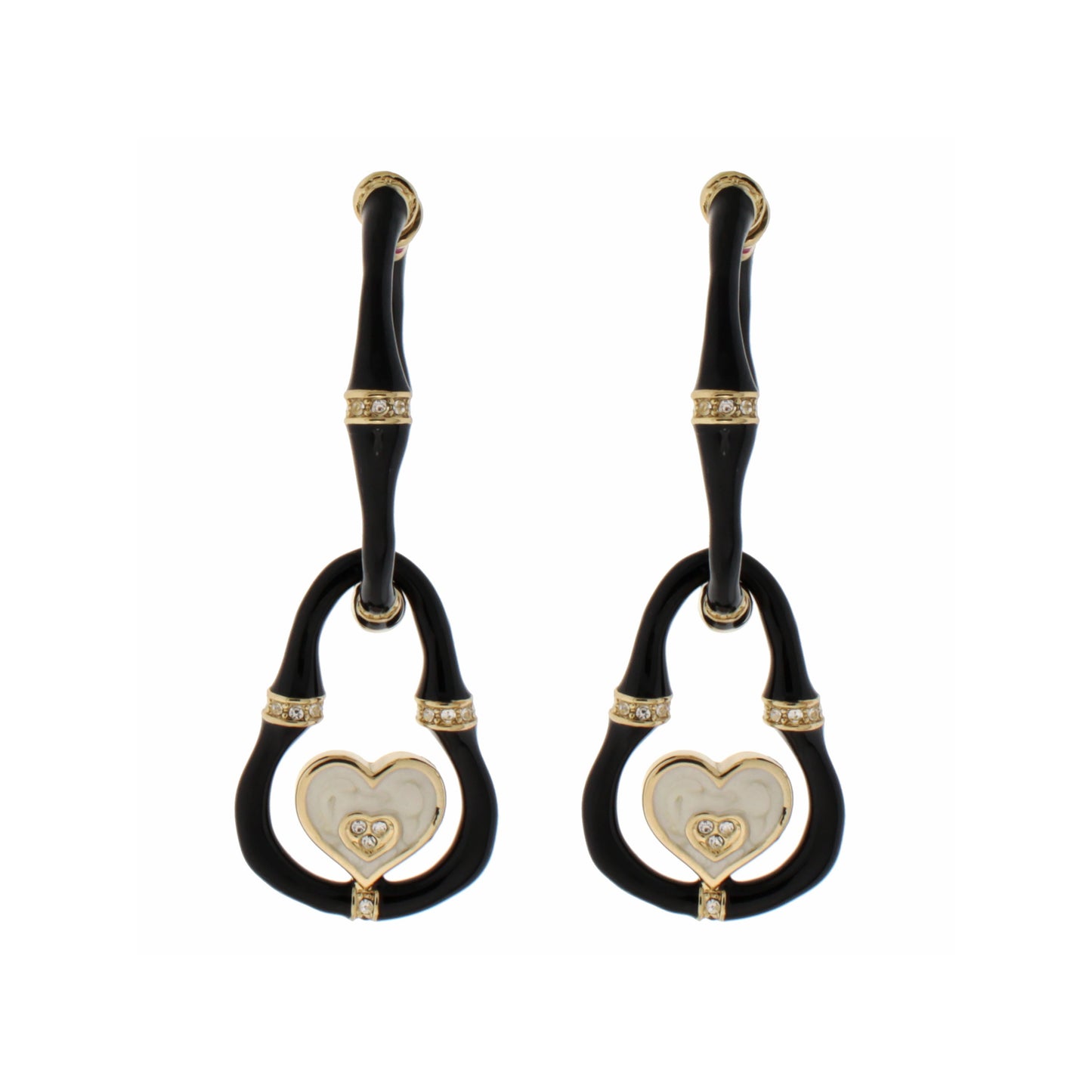 Bamboo Earrings Heart Drop black with goldtone heart and crystals, 2pcs Lauren G Adams on Tampa Home & Garden Store