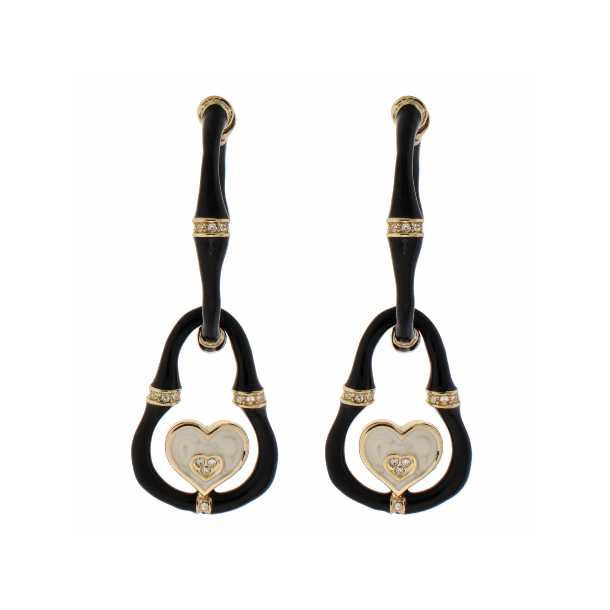 Bamboo Earrings Heart Drop black with goldtone heart and crystals, 2pcs Lauren G Adams on Tampa Home & Garden Store
