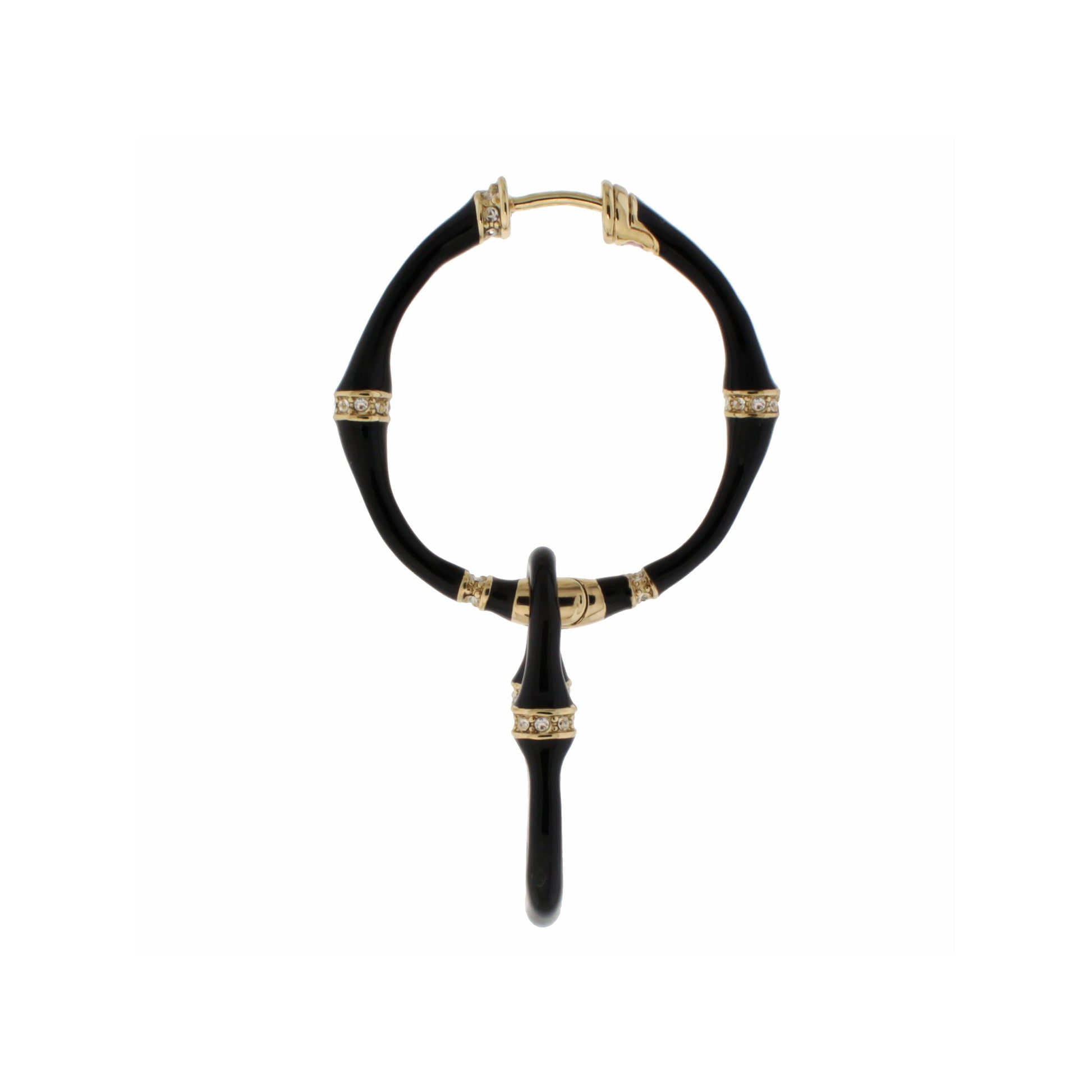 Bamboo Earrings Heart Drop, black bamboo with gold-tone caps and crystal accents on Tampa Home & Garden Store