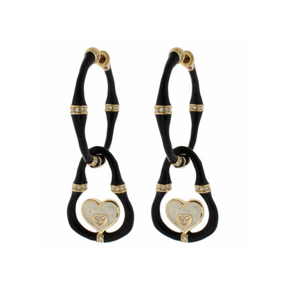 Bamboo Earrings — Heart Drop pair with black hoops, gold-tone accents and crystal hearts on Tampa Home & Garden Store