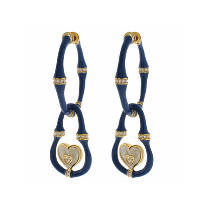 Bamboo Earrings Heart Drop by Lauren G Adams, blue enamel with gold trim, crystals, 2pc set on Tampa Home & Garden Store