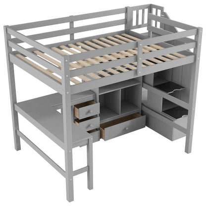 Loft Bed and L Shaped Desk With Storage Drawers