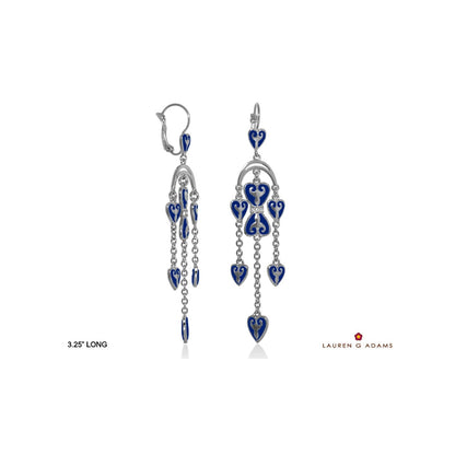 Bows and Hearts earrings, blue enamel hearts on silver chains, Lauren G Adams, pair on Tampa Home & Garden Store