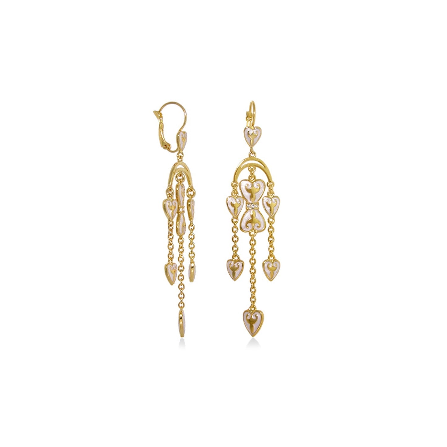 Bows and Hearts Earrings, a pair by Lauren G Adams, gold-tone heart charms with chain tassels on Tampa Home & Garden Store