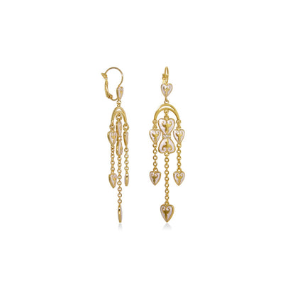 Bows and Hearts Earrings, a pair by Lauren G Adams, gold-tone heart charms with chain tassels on Tampa Home & Garden Store