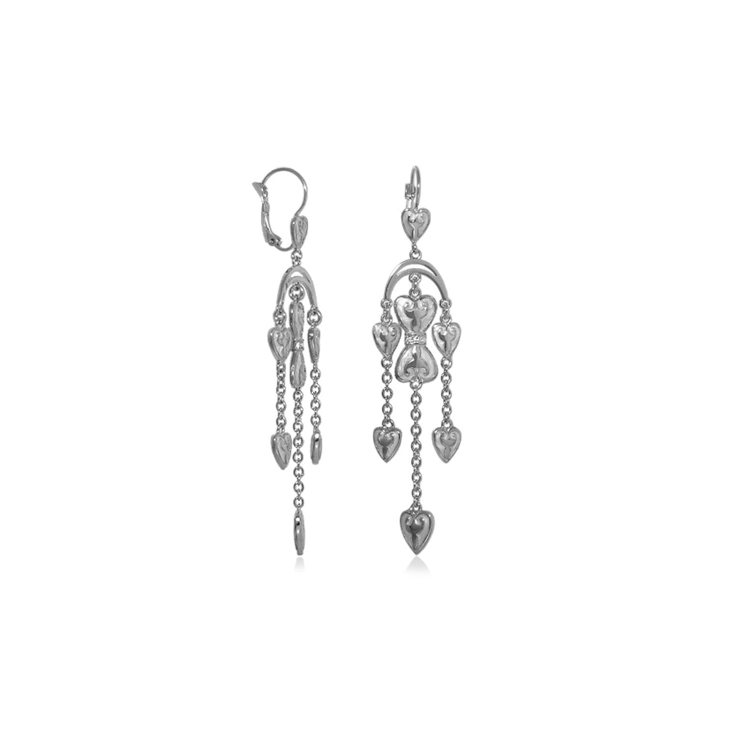 Bows and Hearts earrings by Lauren G Adams, silver-tone drop earrings with heart charms and dangling chains set of 2 on Tampa Home & Garden Store