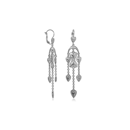 Bows and Hearts earrings by Lauren G Adams, silver-tone drop earrings with heart charms and dangling chains set of 2 on Tampa Home & Garden Store