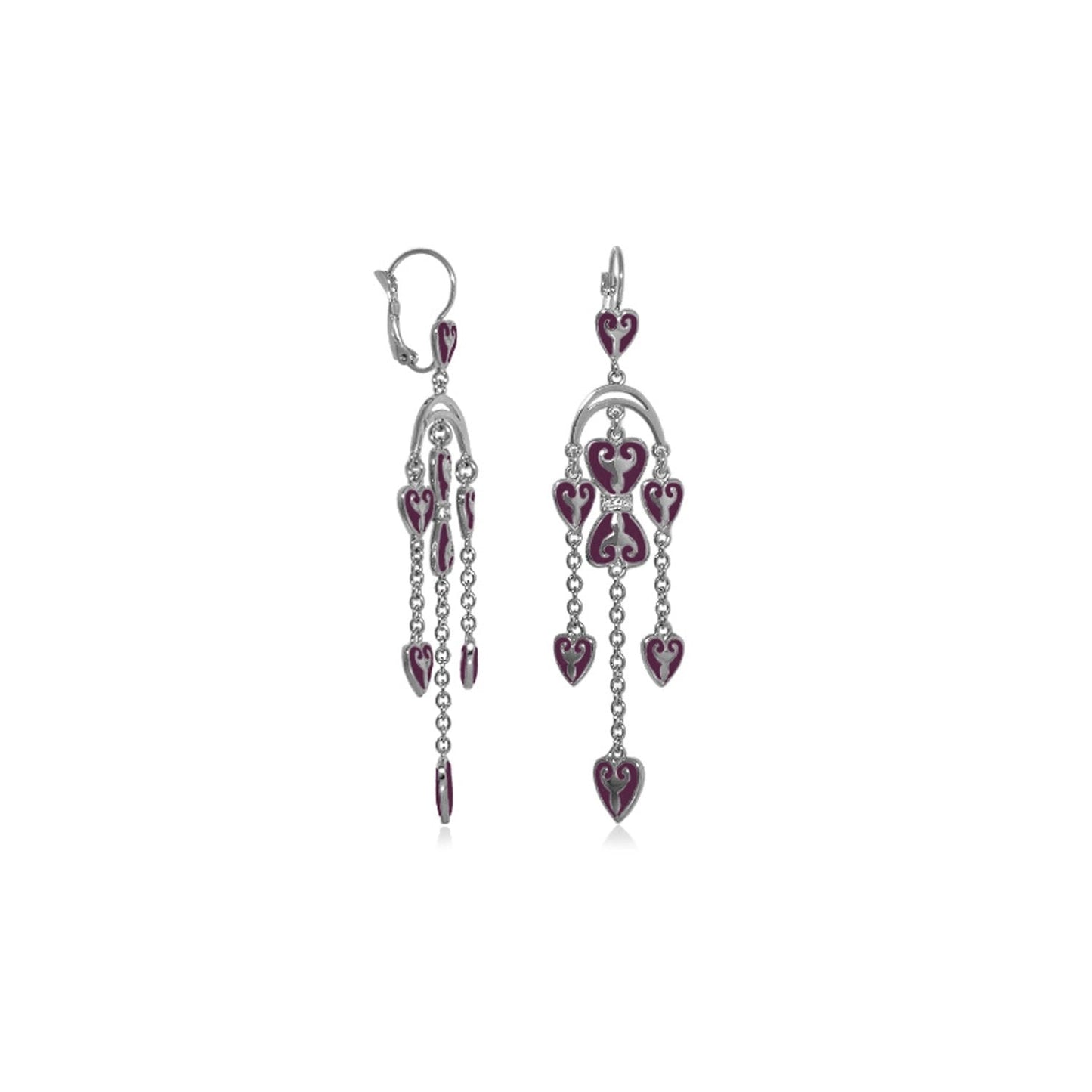 Bows and Hearts earrings, purple heart enamel with dangling chains, pair, Lauren G Adams on Tampa Home & Garden Store