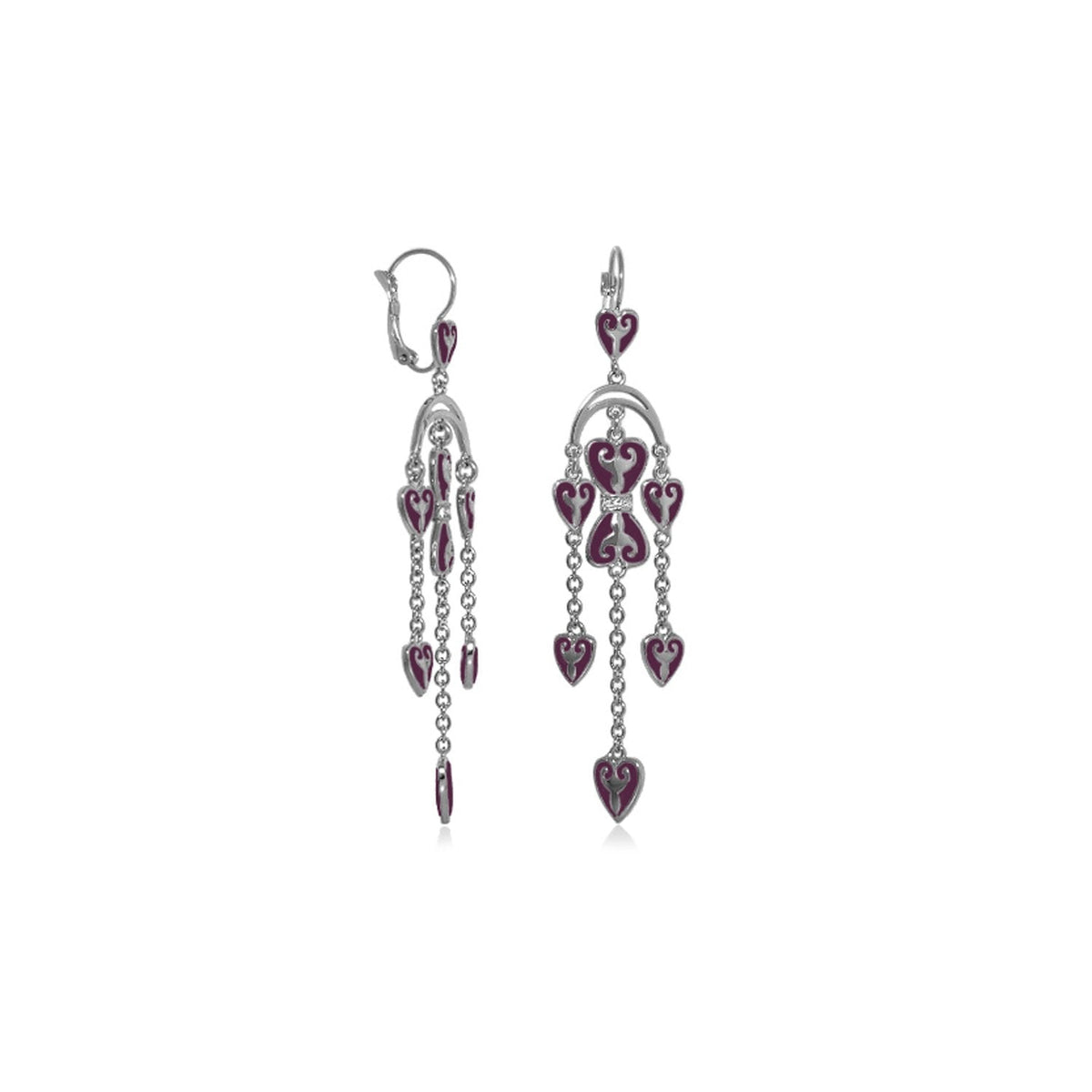 Bows and Hearts earrings, purple heart enamel with dangling chains, pair, Lauren G Adams on Tampa Home & Garden Store