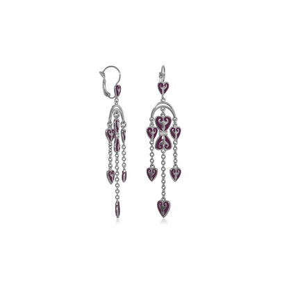Bows and Hearts earrings, purple heart enamel with dangling chains, pair, Lauren G Adams on Tampa Home & Garden Store