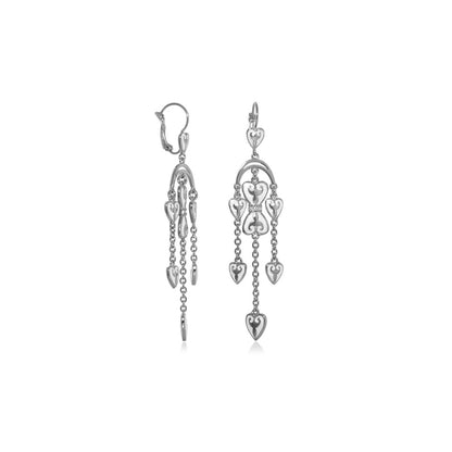 Bows and Hearts Earrings silver-tone chandelier with hanging heart charms and chains on Tampa Home & Garden Store