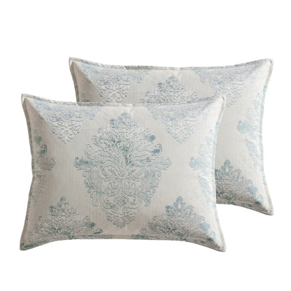 Marana 9 Pc Medallion Jacquard Comforter Set beige with blue damask pattern 2 pillows on Tampa Home & Garden Store