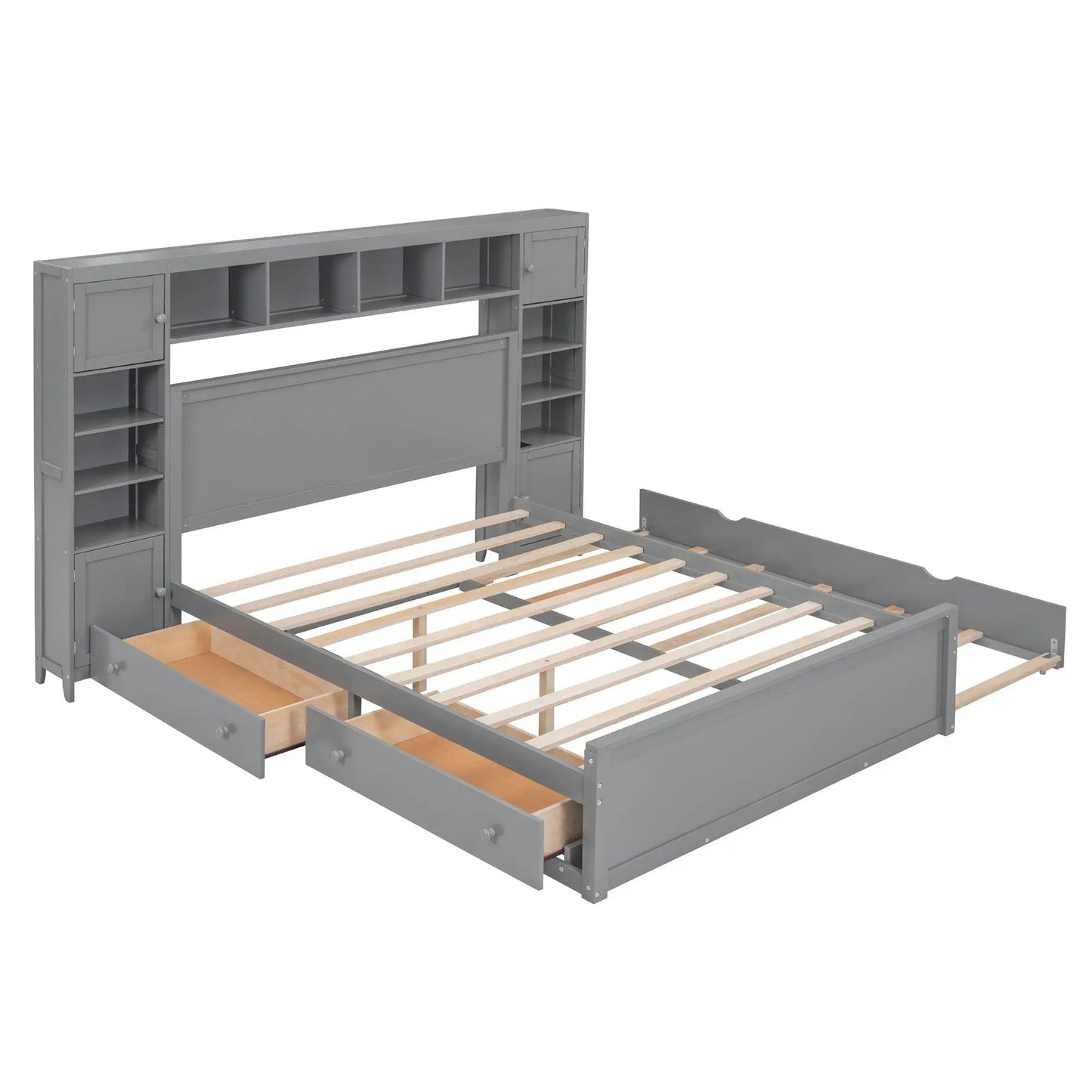 Gray cabinet bed with built-in shelf, cubbies and twin long trundle, Unique Piece Furniture on Tampa Home & Garden Store