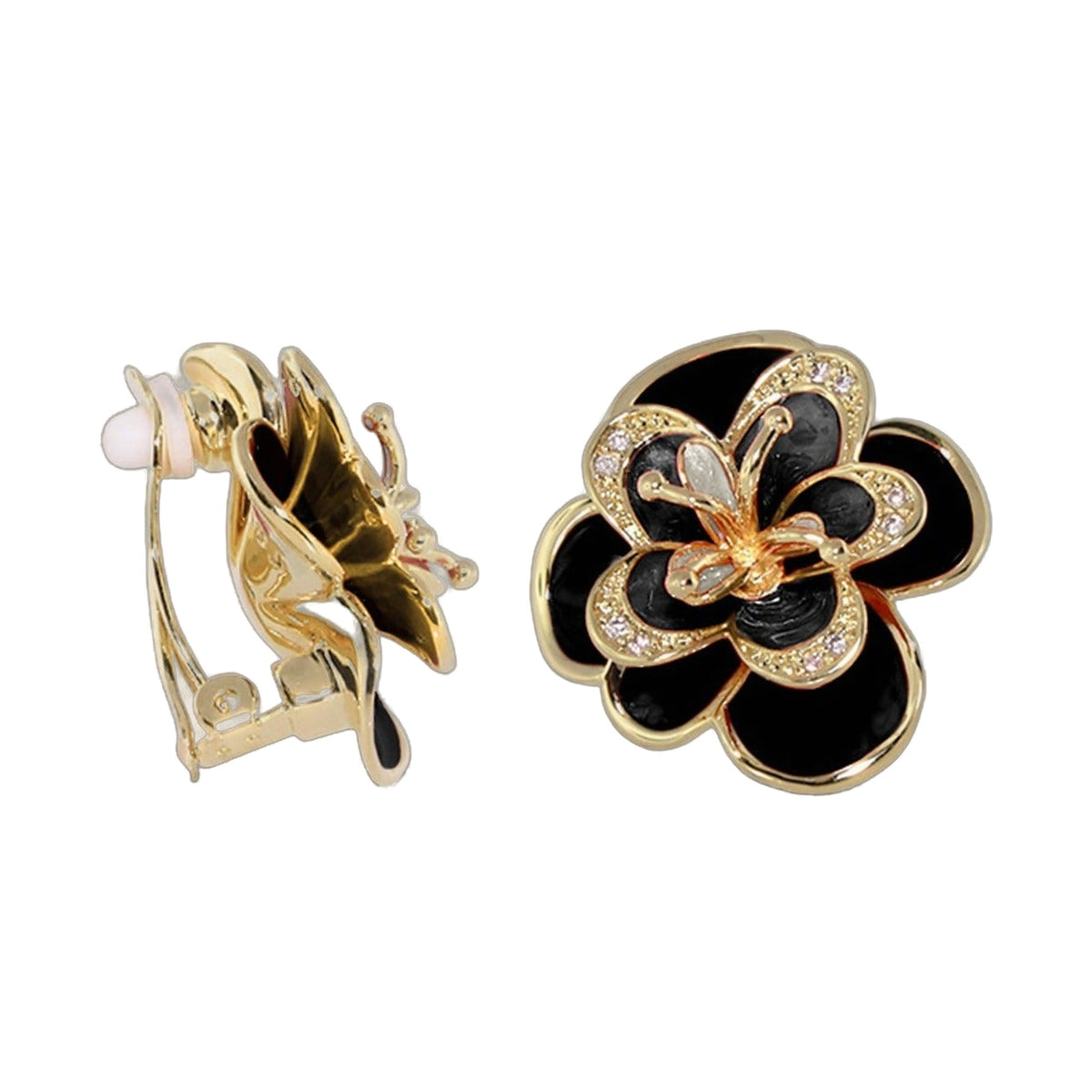 Butterfly-themed earrings pair in gold-tone with black enamel wings, 2-piece set on Tampa Home & Garden Store
