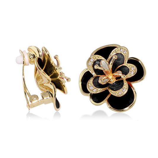 Lauren G Adams gold-tone flower earrings with black enamel petals and crystal accents on Tampa Home & Garden Store