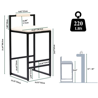 Counter-height bar stools with backrest and footrest, black frame, beige cushions (2-pack) on Tampa Home & Garden Store