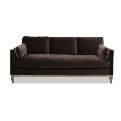 Knox Modern Farmhouse Sofa brown velvet stationary sofa with back cushions and wood legs on Tampa Home & Garden Store