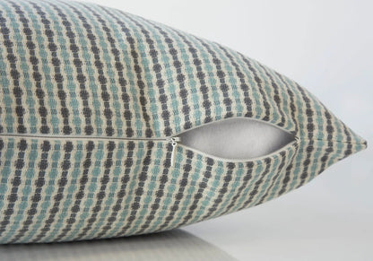 Square throw pillow in teal gray geometric pattern with zippered insert included on Tampa Home & Garden Store