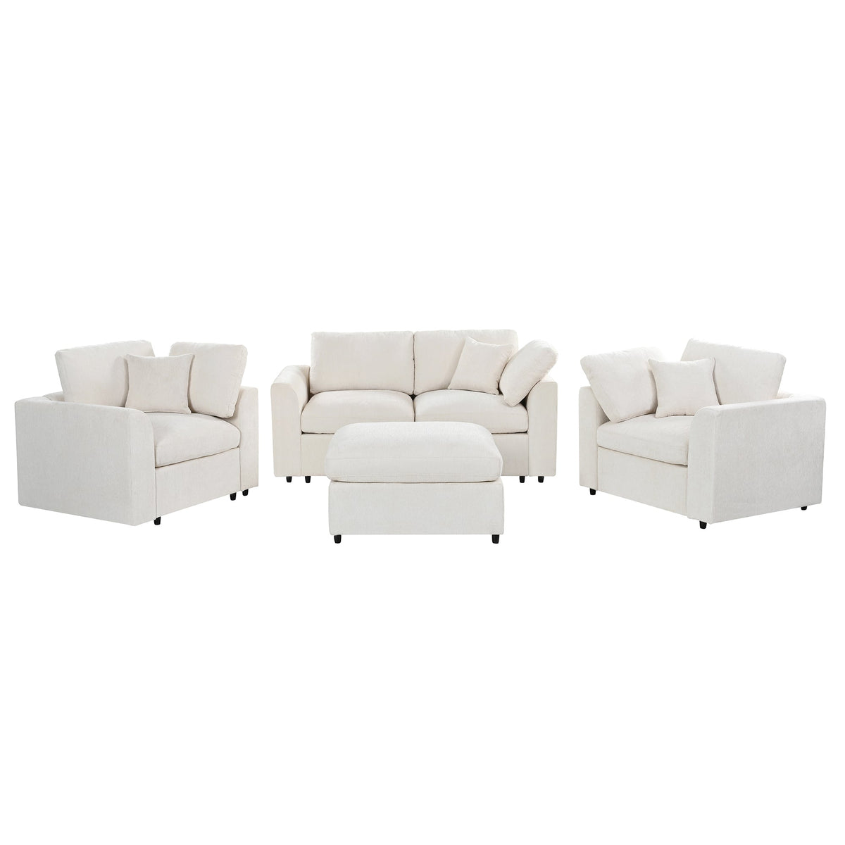 U-Style 4-Piece Sofa Set by HouseOfZazla; cream loveseat, 2 accent chairs, movable ottoman on Tampa Home & Garden Store