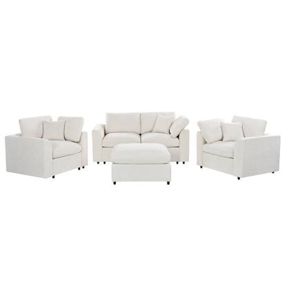 U-Style 4-Piece Sofa Set by HouseOfZazla; cream loveseat, 2 accent chairs, movable ottoman on Tampa Home & Garden Store