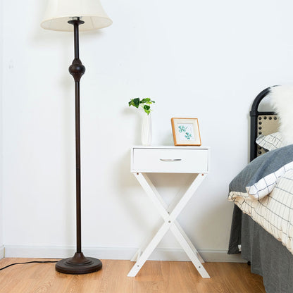 Mesa Auxiliar de Sofá de Diseño con Cajón en Forma de X para Sala de Estar o Dormitorio - Negro