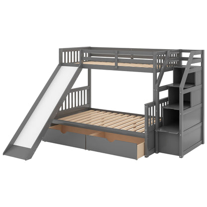 Bunk bed with storage stairs, slide, desk, drawers and shelves in gray by HouseOfZazla on Tampa Home & Garden Store