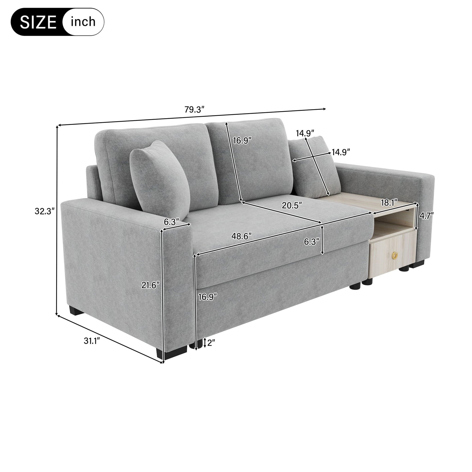 Modular sofa couch with storage armrest and center console in light grey fabric by HouseOfZazla on Tampa Home & Garden Store