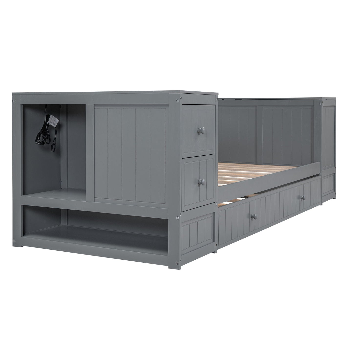 Daybed with storage arms and trundle in gray with charging station on Tampa Home & Garden Store