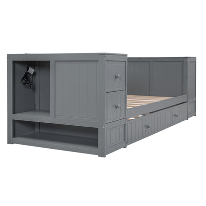 Daybed with storage arms and trundle in gray with charging station on Tampa Home & Garden Store