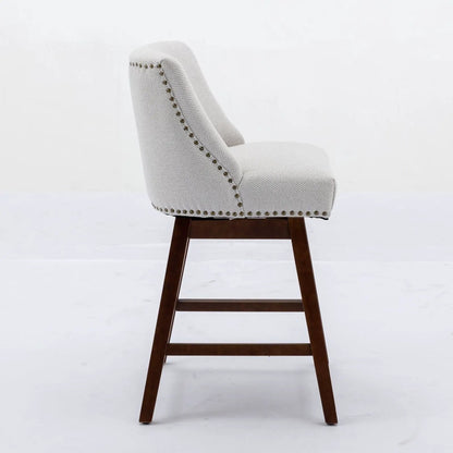 Counter height swivel barstool 26 in seat, upholstered fabric with nailhead trim on wood legs on Tampa Home & Garden Store
