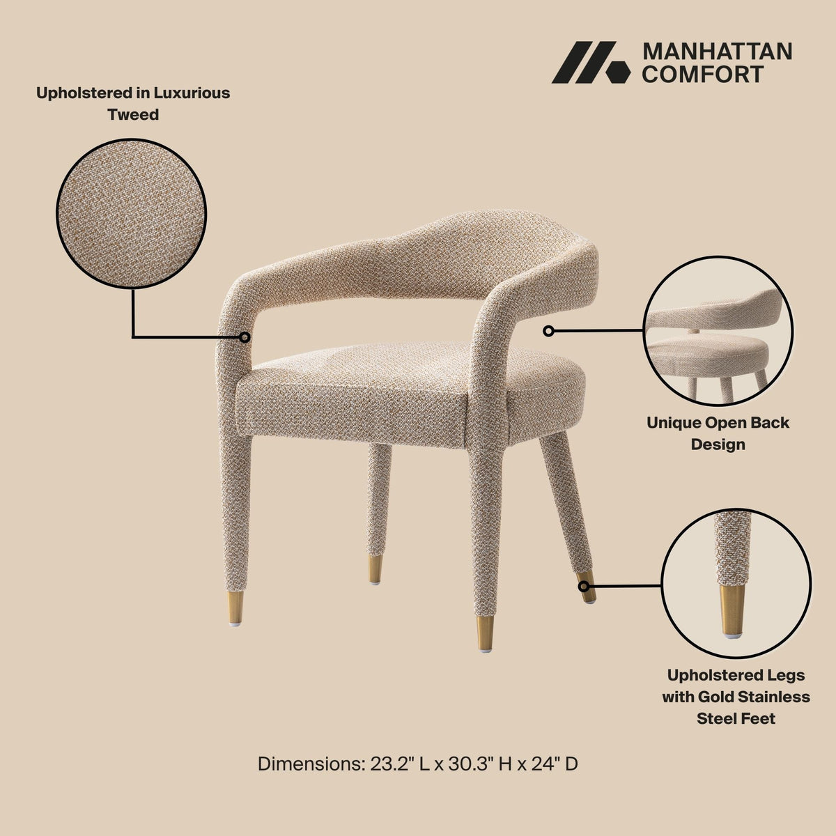 Aspen Solid Wood Mid Century Tweed Armchair