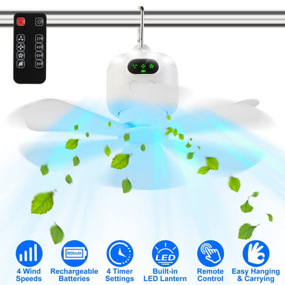 2-in-1 GemGear camping fan with LED lantern, white, carabiner hanging on Tampa Home & Garden Store