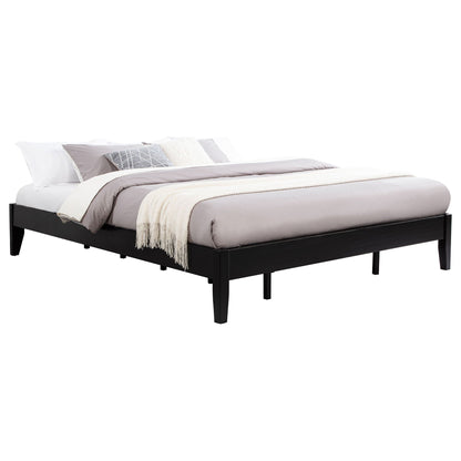 Hounslow Platform Bed by HouseOfZazla, black wood frame with gray bedding set on Tampa Home & Garden Store